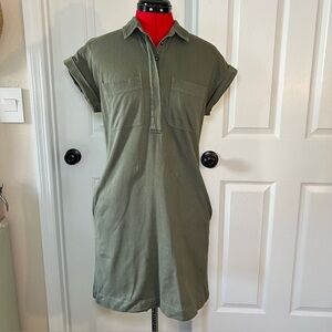 Banana Republic Olive Green Short Sleeve Roll Cuff Utility Shirt Dress Women XS